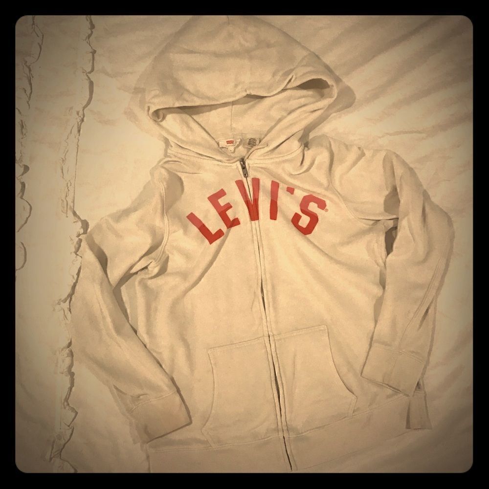 Levi’s white hoodie sz Large pink writing